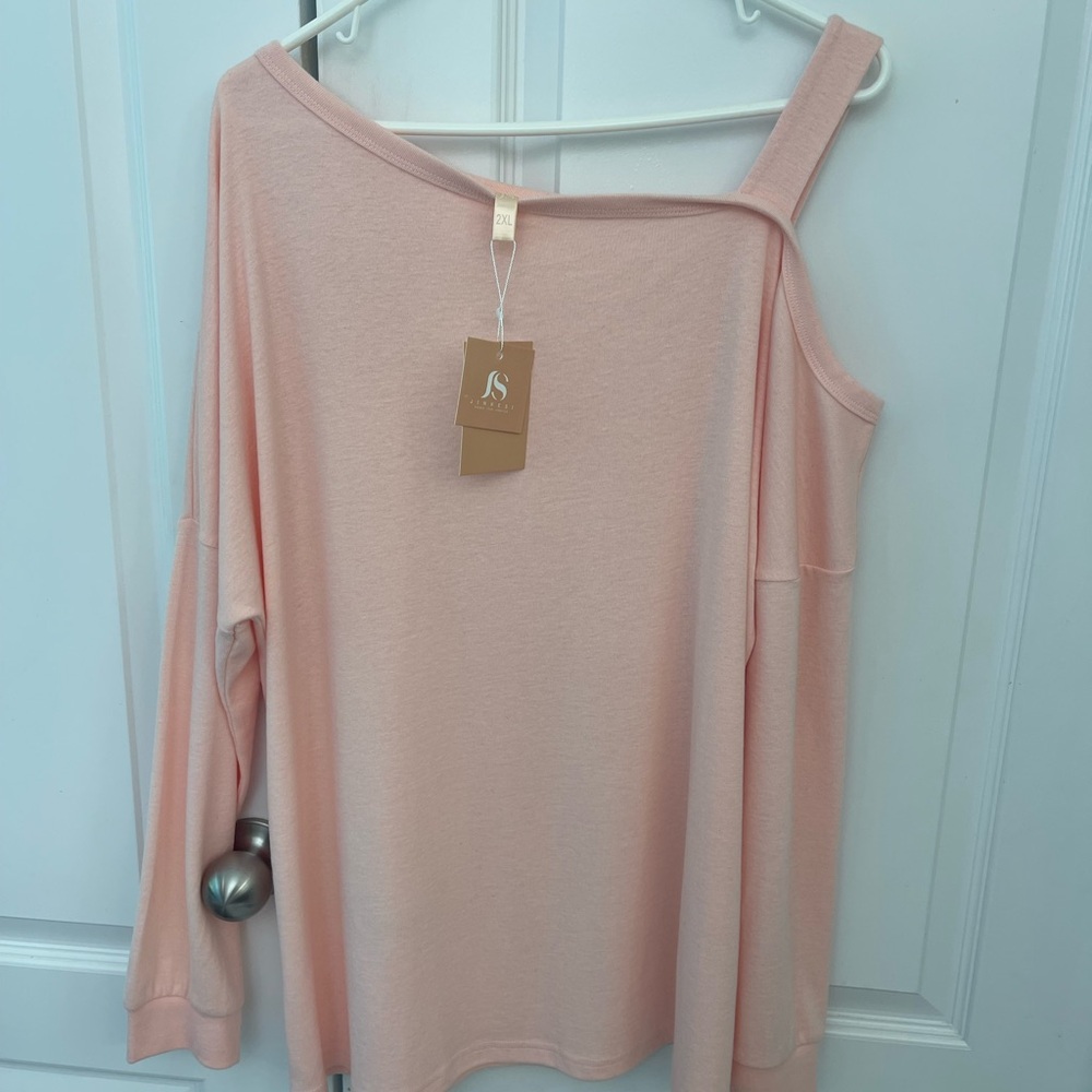 Jinkesi Pink Off The Shoulder / Cold Shoulder Long Sleeve Sweater, Size 2X , NWT - Picture 3 of 13